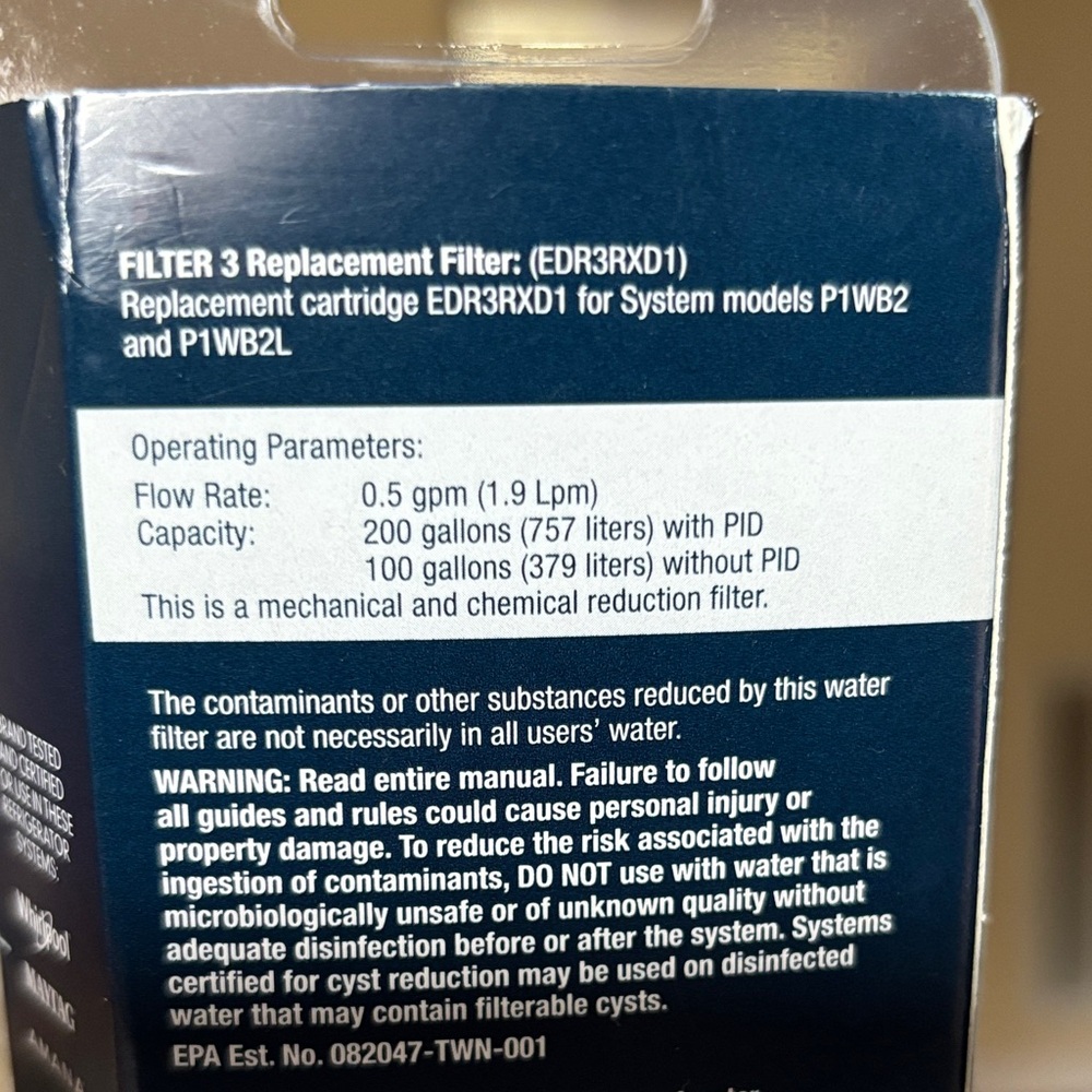 Everydrop Refrigerator Water Filter - EDR3RXD1 for Models P1WB2 and P1WB2L - Picture 4 of 6